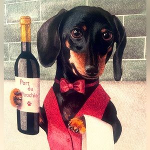 Black and tan dachshund picture canvas art waiter wine sommelier NWT